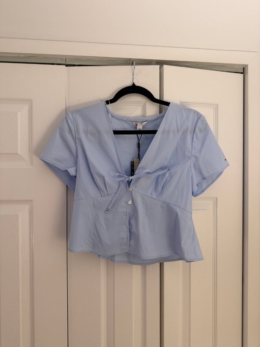 Tommy Hilfiger Light Blue Tie-Front Blouse NWT Size M